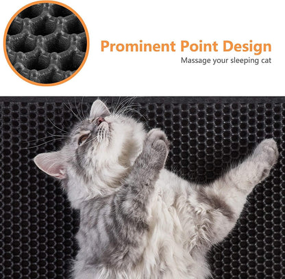 Cat Litter Mat 23"X17" Litter Box Mat, EVA Honeycomb Double Layer Design, Urine & Waterproof, Scatter Control Kitty Litter Mat, Less Waste, Easier to Clean,Washable, Black