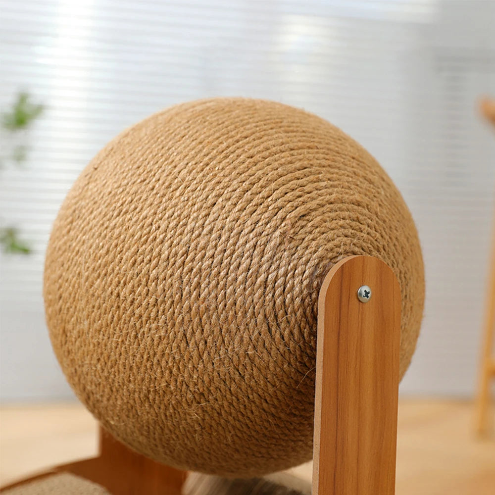 Wooden Cat Scratcher Sisal Cat Scratching Ball 2 in 1 Wear-Resistant Grinding Paw Toy Scratch Board Solid Wood Scraper for Cats