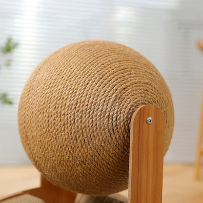 Wooden Cat Scratcher Sisal Cat Scratching Ball 2 in 1 Wear-Resistant Grinding Paw Toy Scratch Board Solid Wood Scraper for Cats