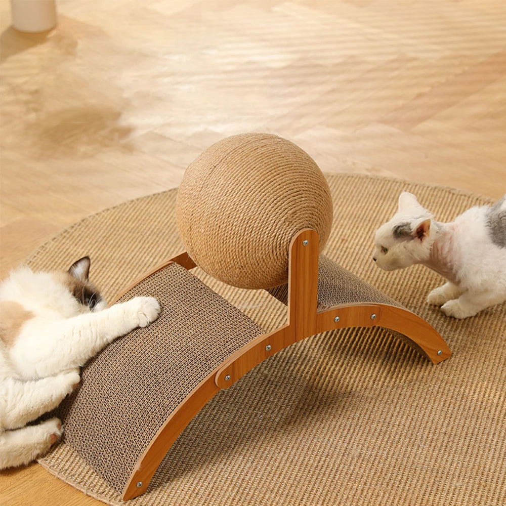 Wooden Cat Scratcher Sisal Cat Scratching Ball 2 in 1 Wear-Resistant Grinding Paw Toy Scratch Board Solid Wood Scraper for Cats