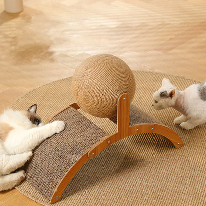 Wooden Cat Scratcher Sisal Cat Scratching Ball 2 in 1 Wear-Resistant Grinding Paw Toy Scratch Board Solid Wood Scraper for Cats