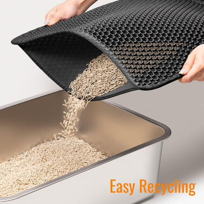 Cat Litter Mat 23"X17" Litter Box Mat, EVA Honeycomb Double Layer Design, Urine & Waterproof, Scatter Control Kitty Litter Mat, Less Waste, Easier to Clean,Washable, Black