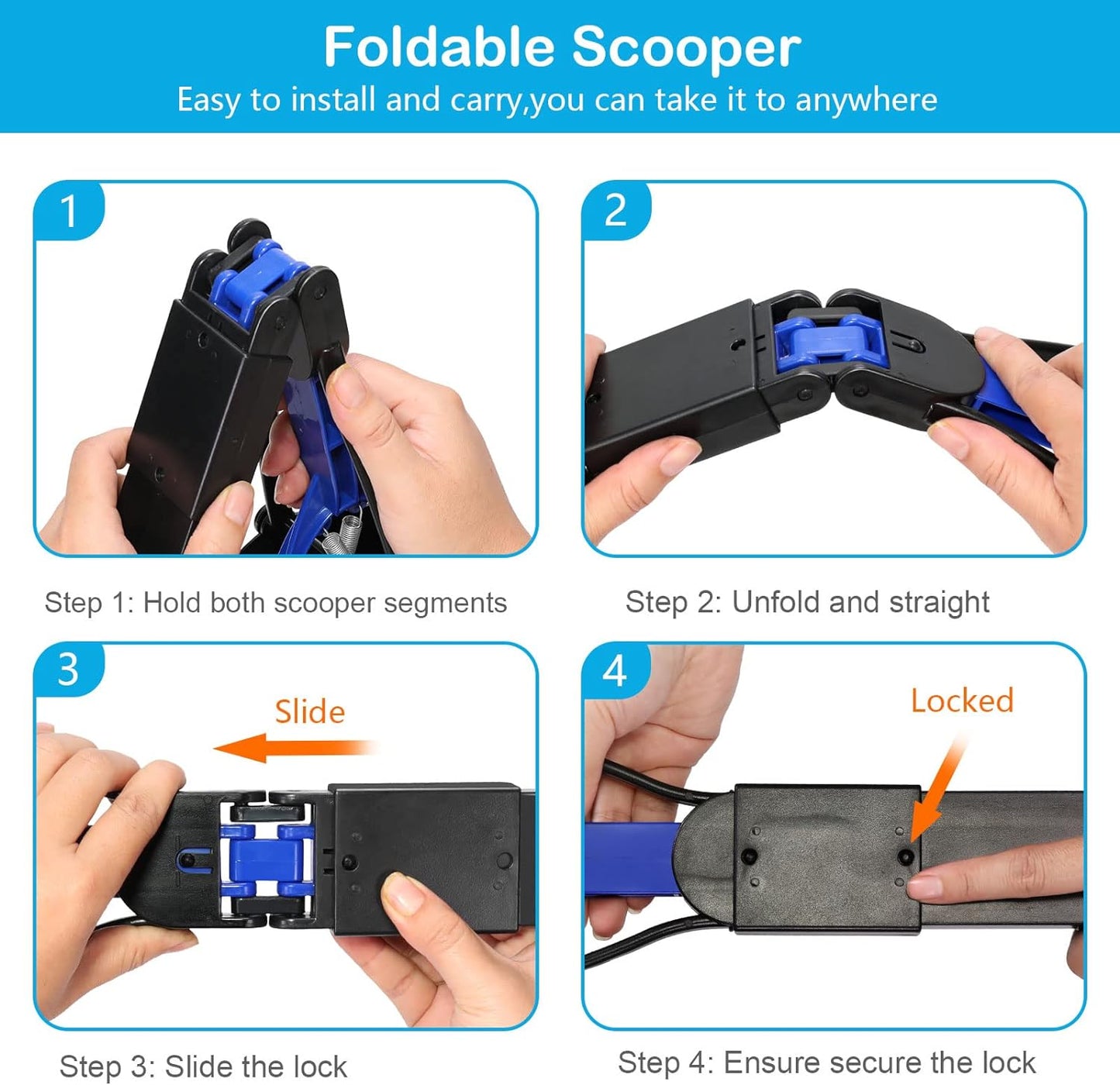 Pooper Scooper for Large Small Dogs, Folding Dog Poop Scooper, Durable Spring and Premium Materials，Easy to Use for Grass, Dirt, Gravel Pick up Shovel